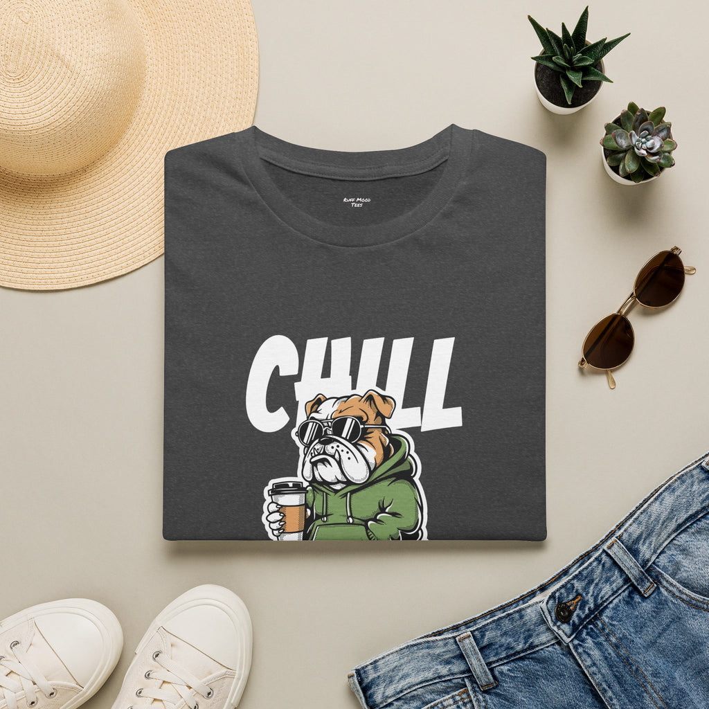 Chill Bulldog T-Shirt — Cute Bulldog with Coffee Graphic tee great dog gift