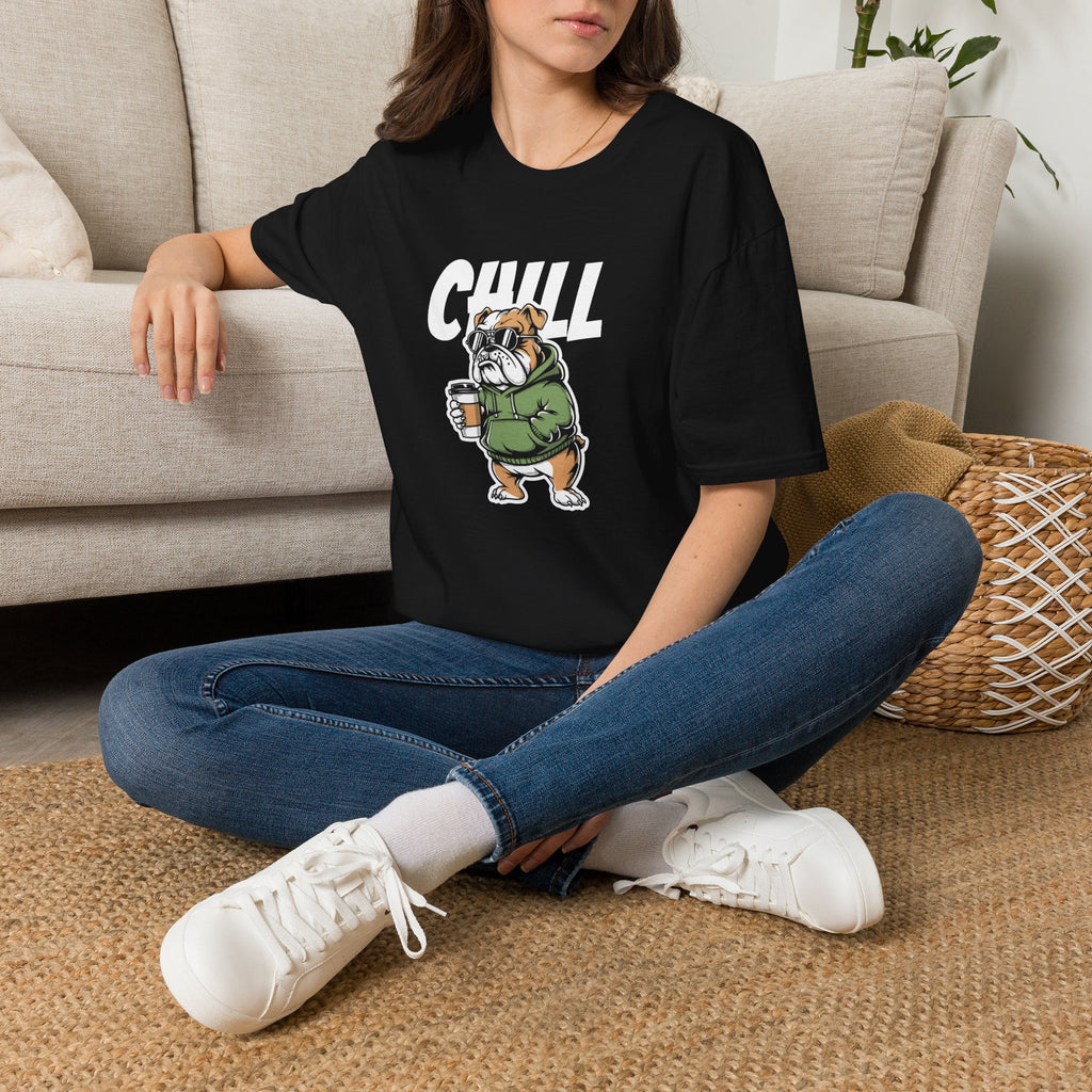 Chill Bulldog T-Shirt — Cute Bulldog with Coffee Graphic tee great dog gift