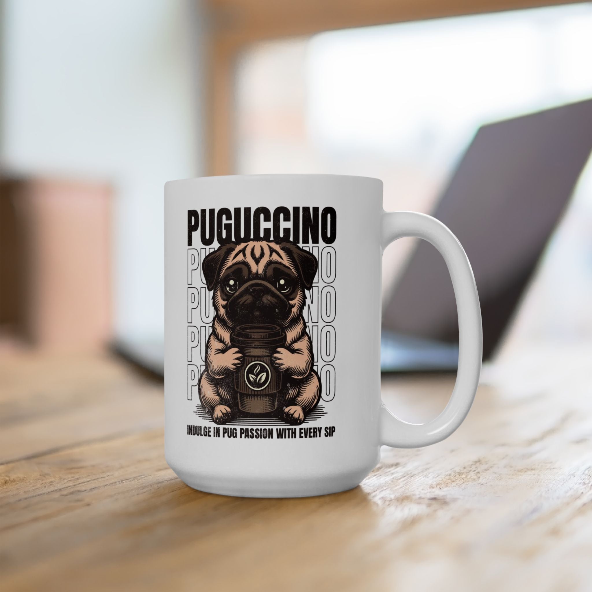 Puguccino Pug Dog Mug 15oz White