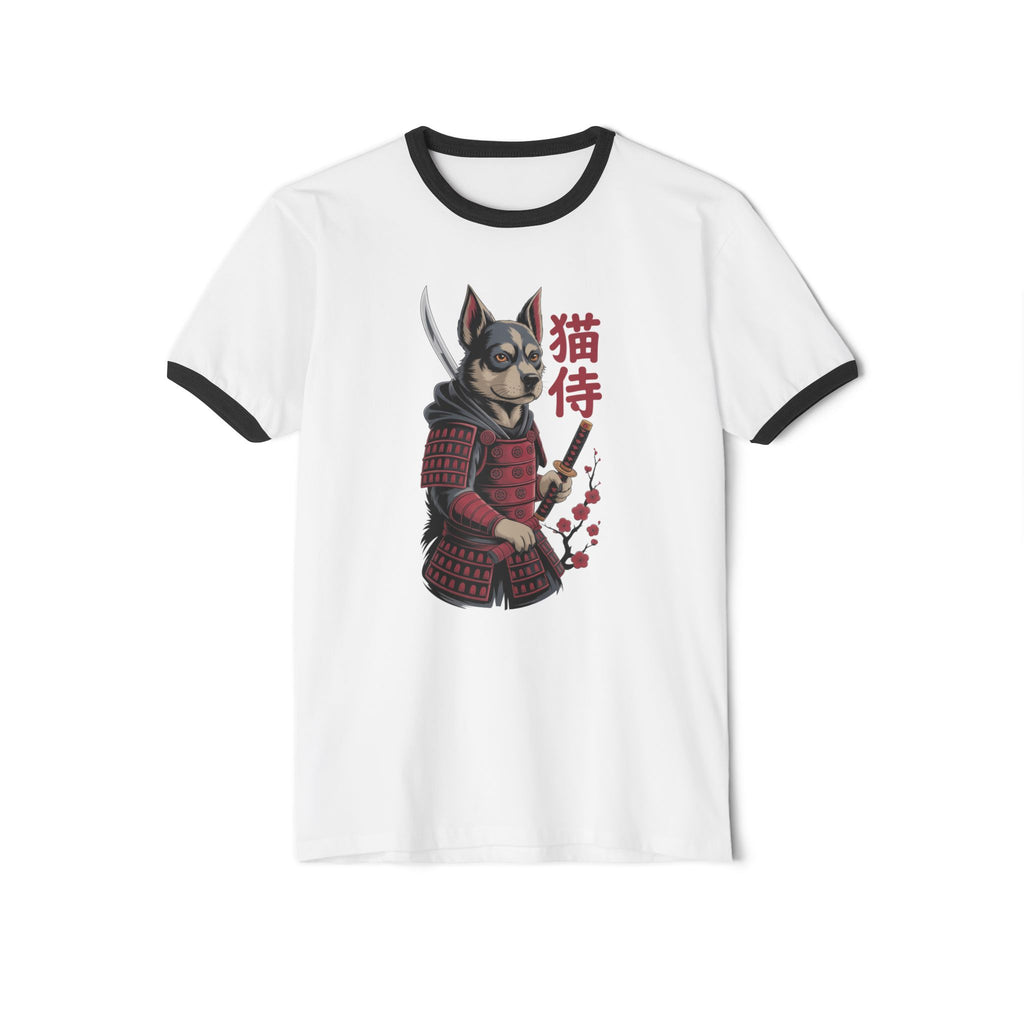Samurai Dog Ringer T-Shirt — Japanese Dog Warrior Graphic Tee