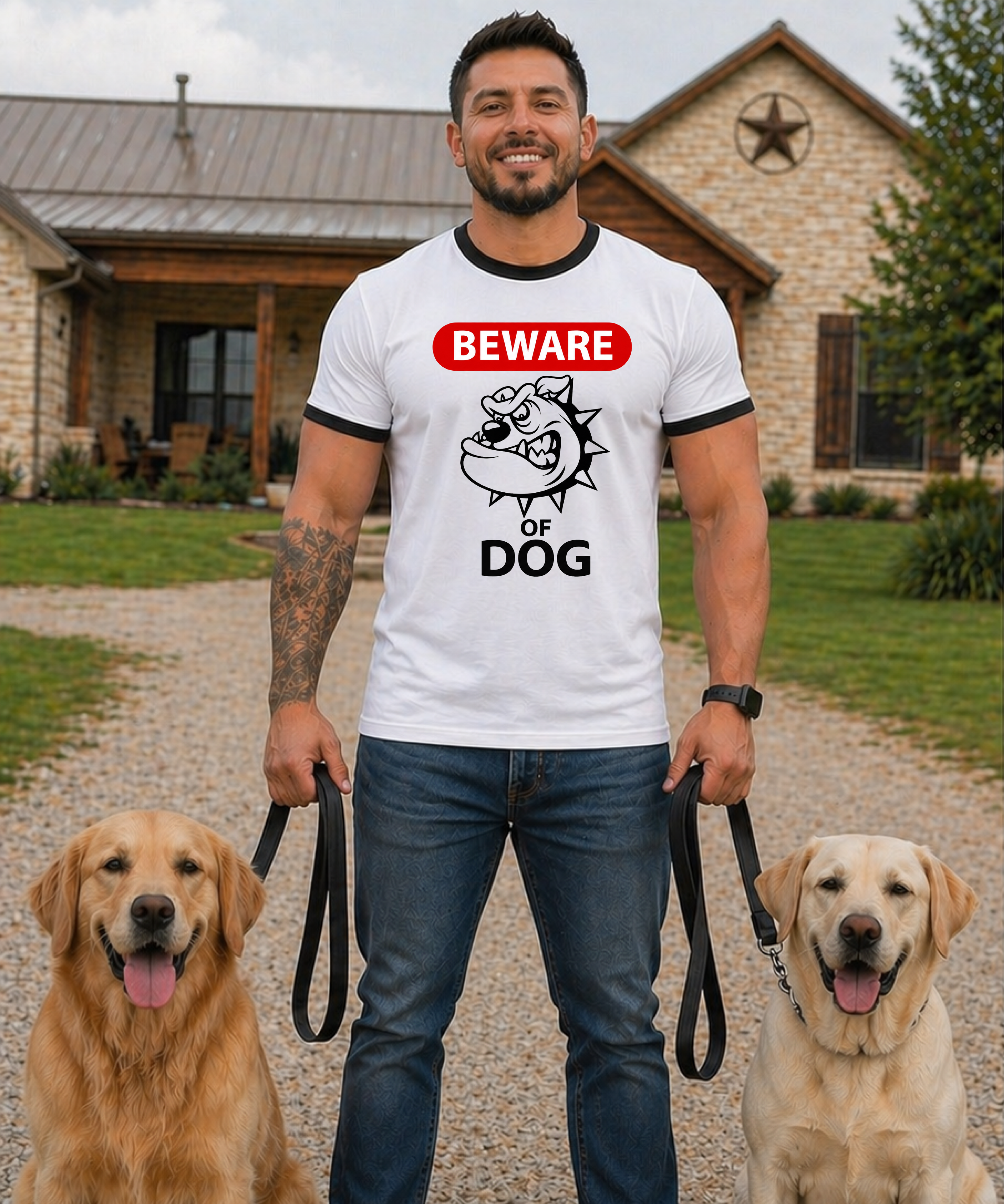 Beware of Dog Ringer T-Shirt — Retro Bulldog Graphic Tee