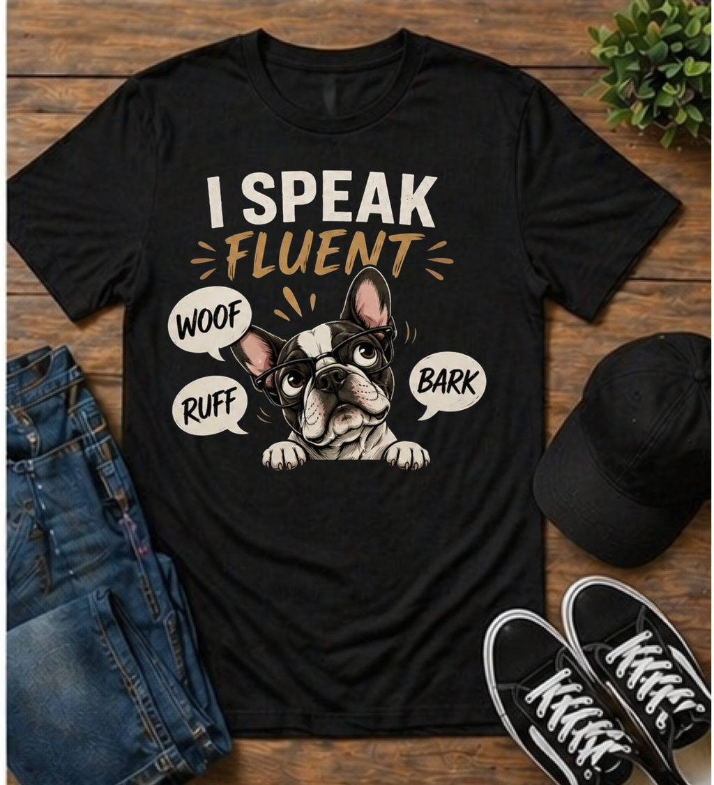 I Speak Fluent Woof - French Bulldog Dog T-Shirt