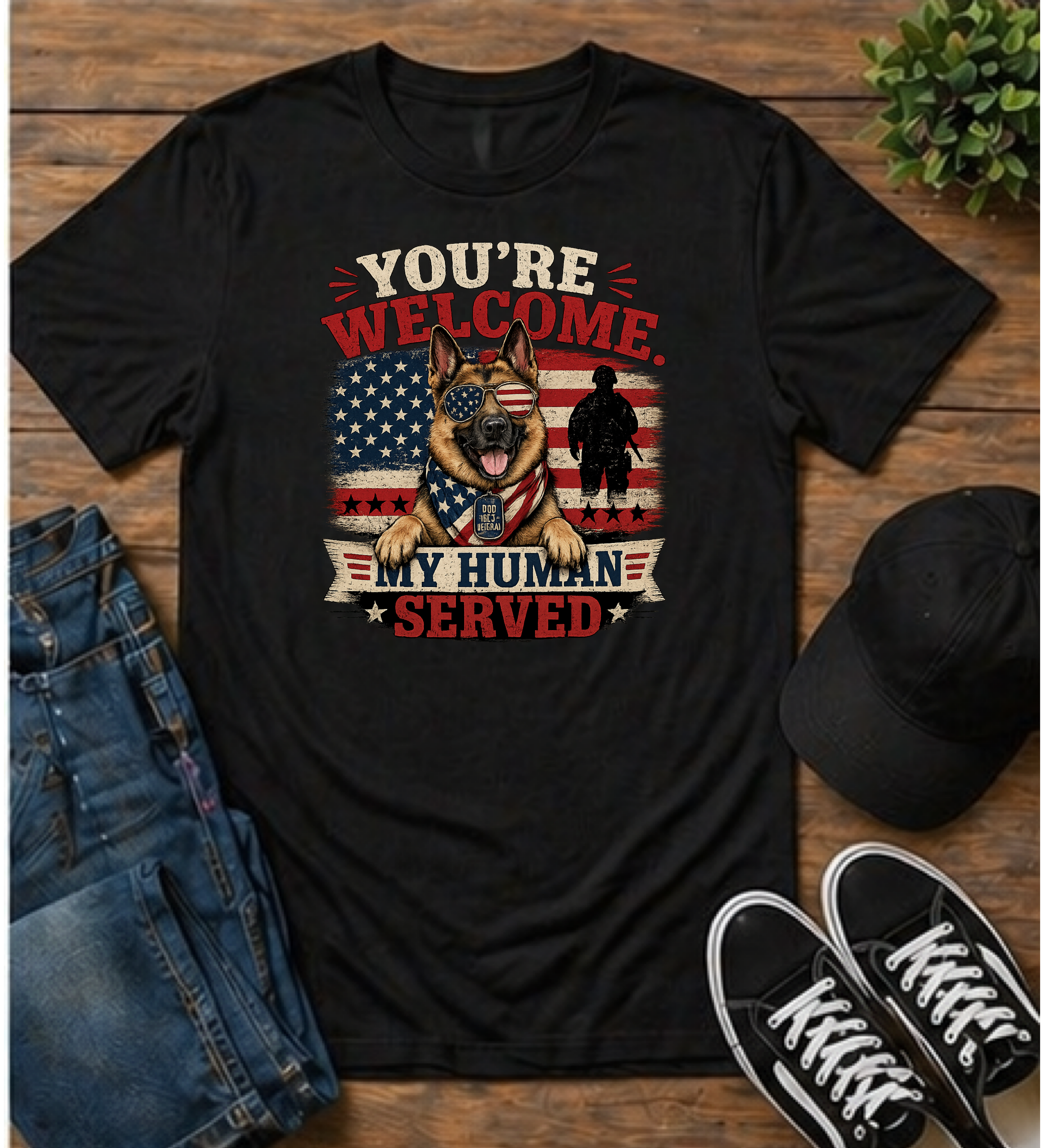 You're Welcome My Human Served T-Shirt — Patriotic K9 Military Dog Tee