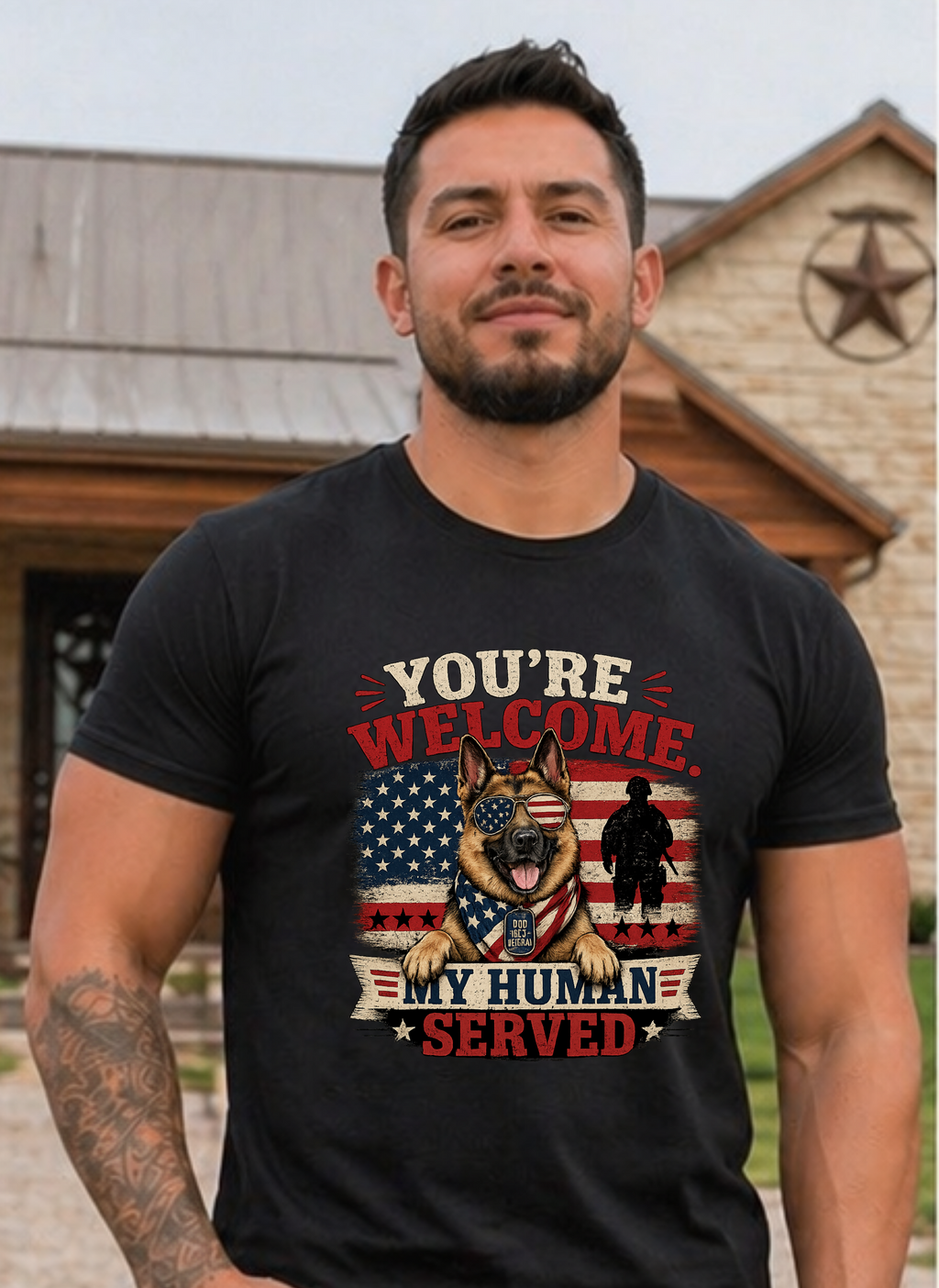 You're Welcome My Human Served T-Shirt — Patriotic K9 Military Dog Tee