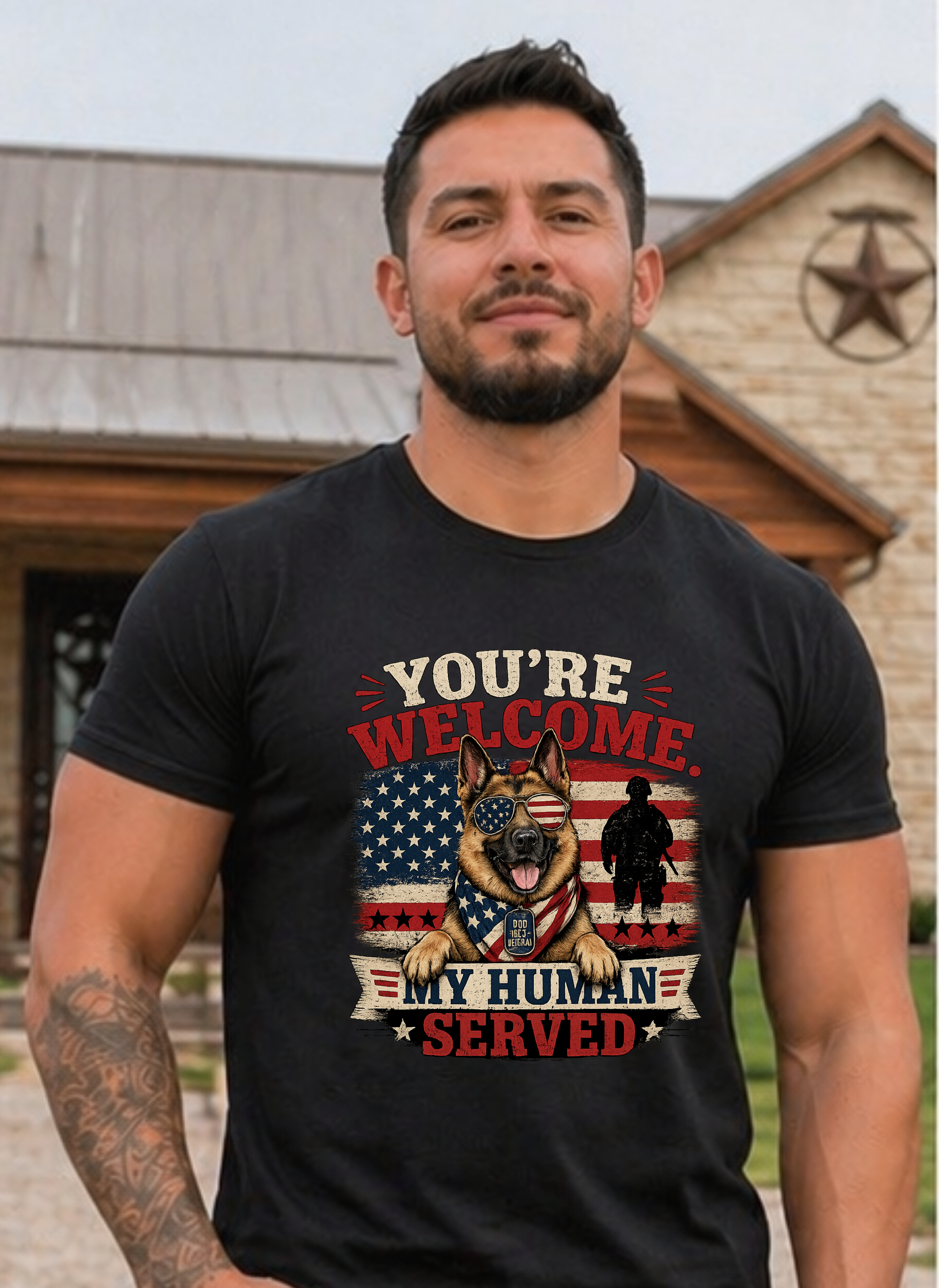 You're Welcome My Human Served T-Shirt — Patriotic K9 Military Dog Tee
