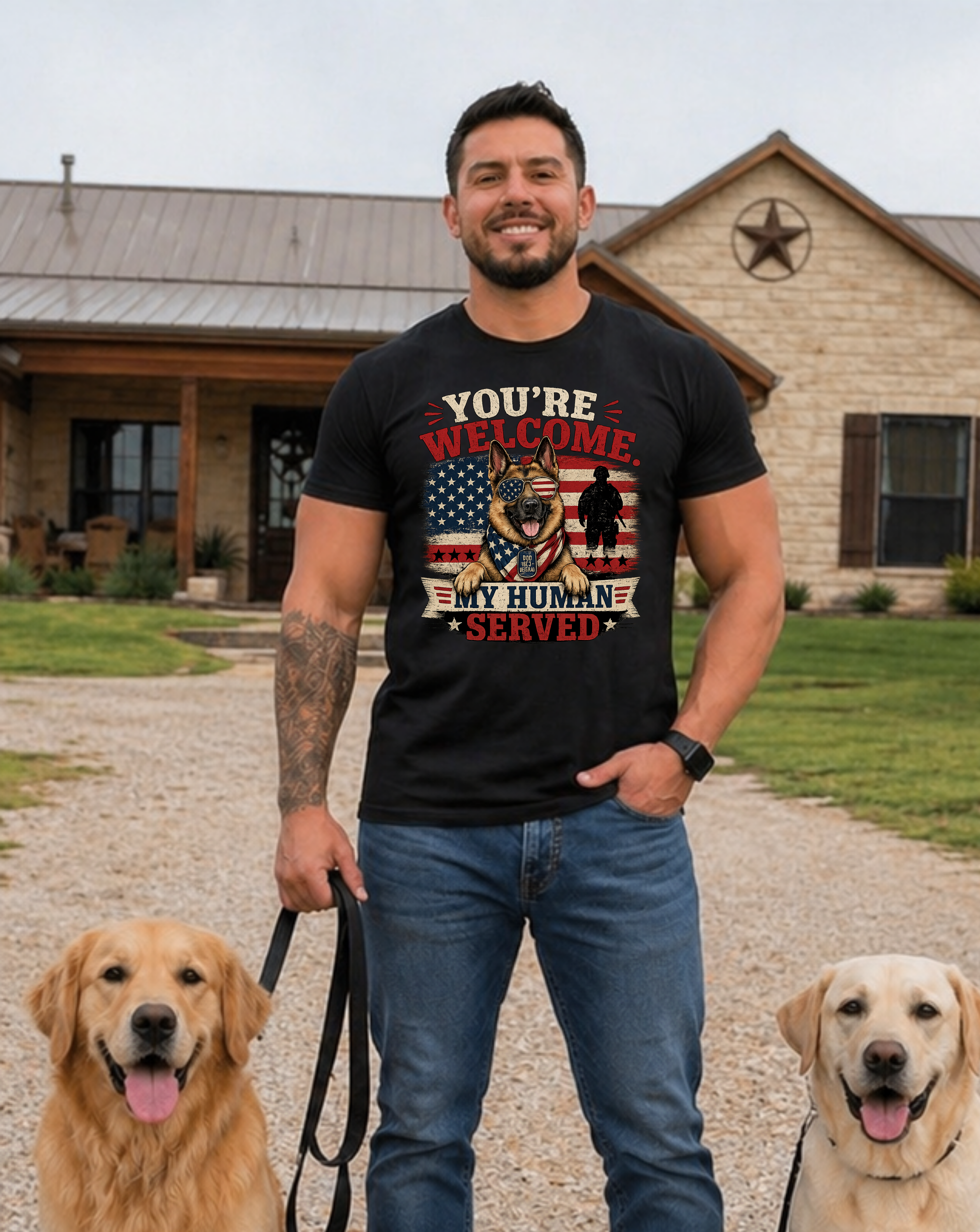 You're Welcome My Human Served T-Shirt — Patriotic K9 Military Dog Tee