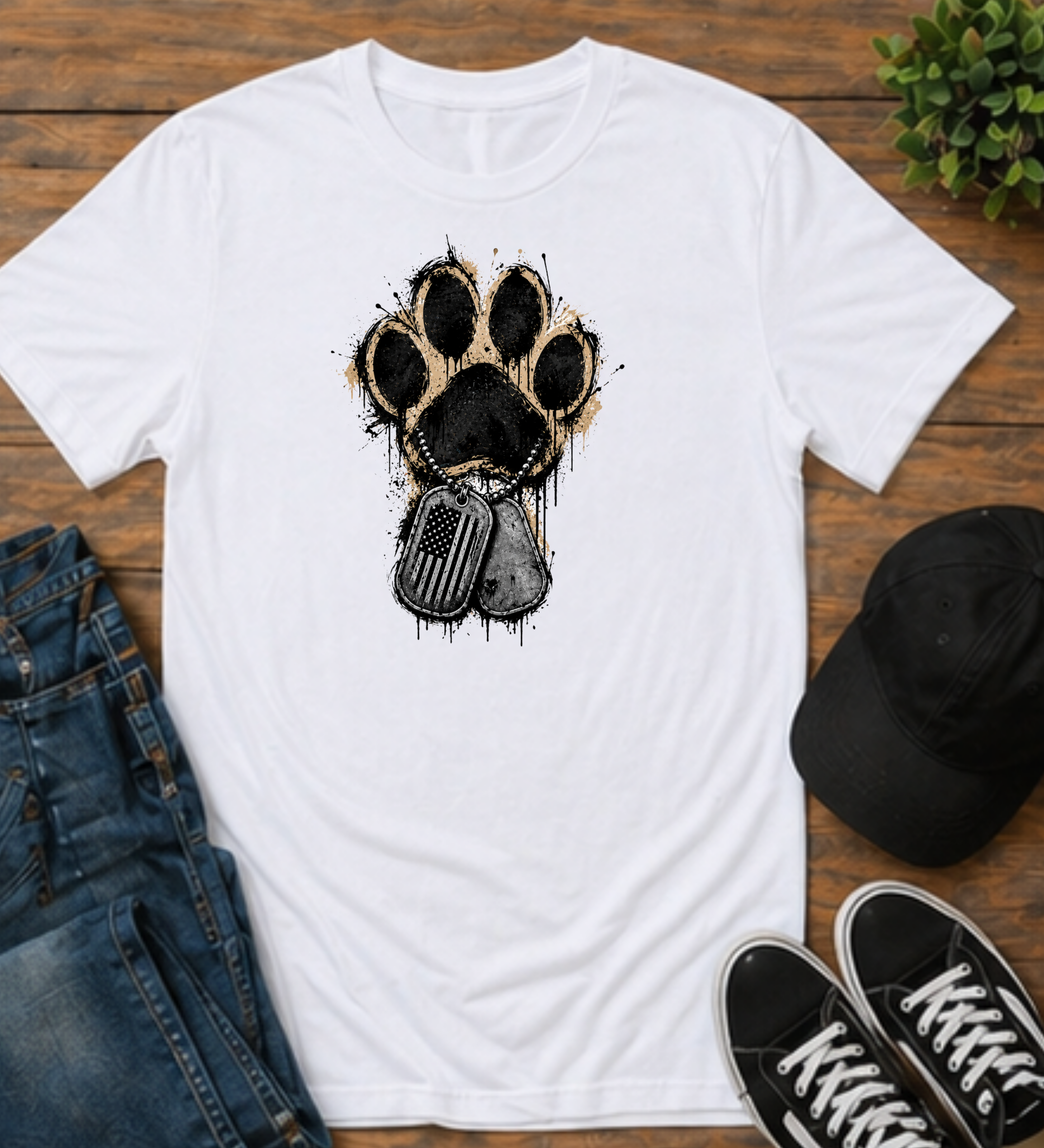 Dog Paw Print T-Shirt — Vintage Paw & Tag Graphic Tee
