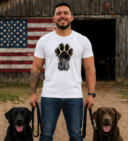 Dog Paw Print T-Shirt — Vintage Paw & Tag Graphic Tee