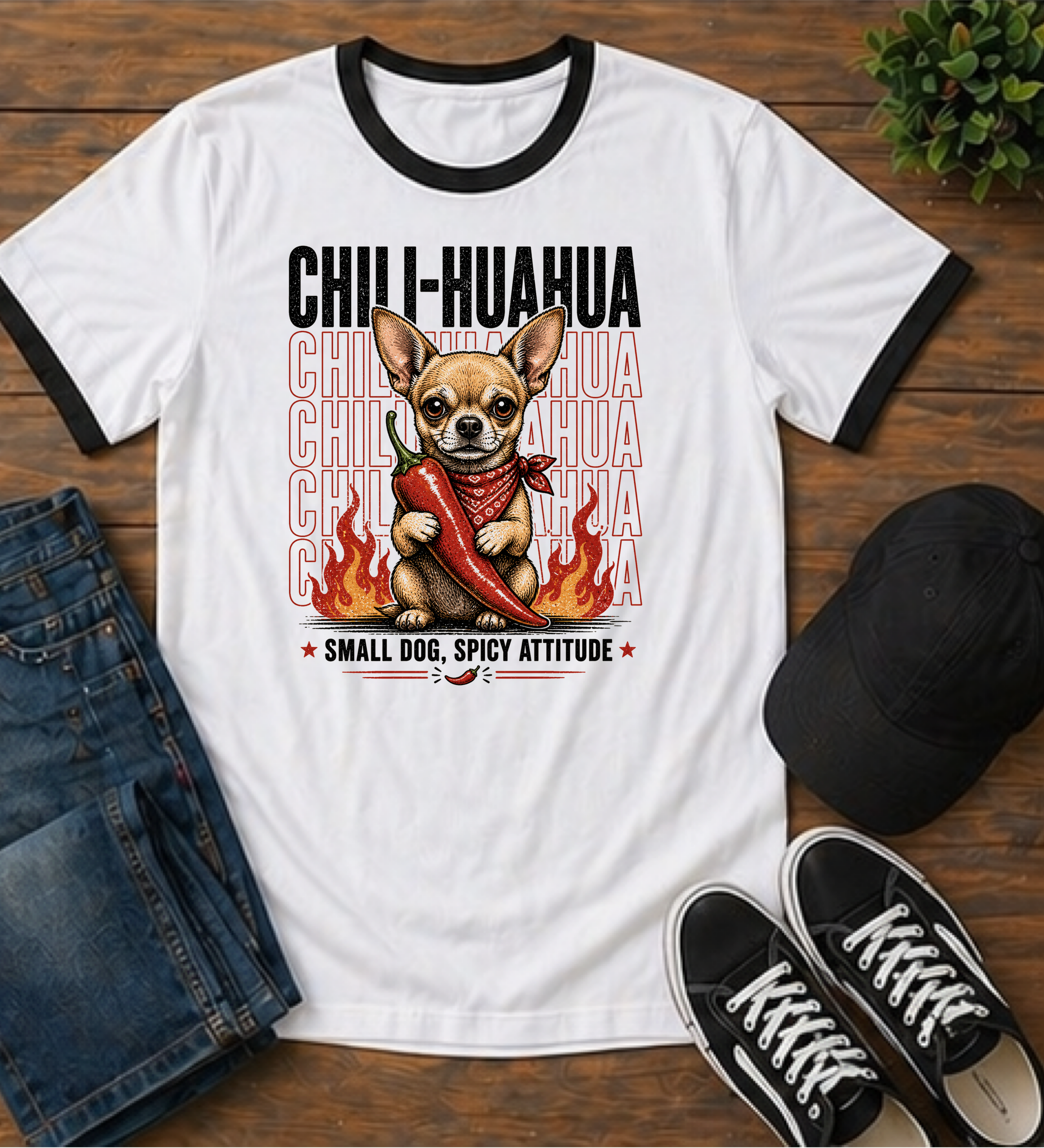 Chili-huahua Ringer T-Shirt Funny Dog Tshirt Gift