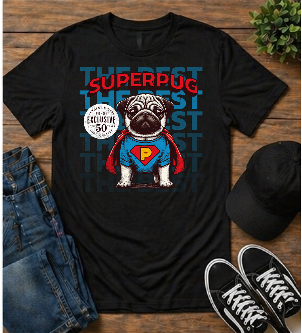 Superpug Graphic T-Shirt — Cute Pug Superhero Tee