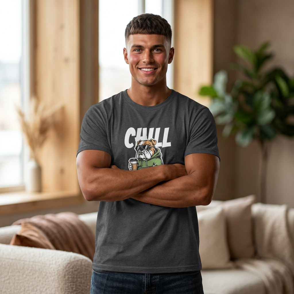 Chill Bulldog T-Shirt — Cute Bulldog with Coffee Graphic tee great dog gift