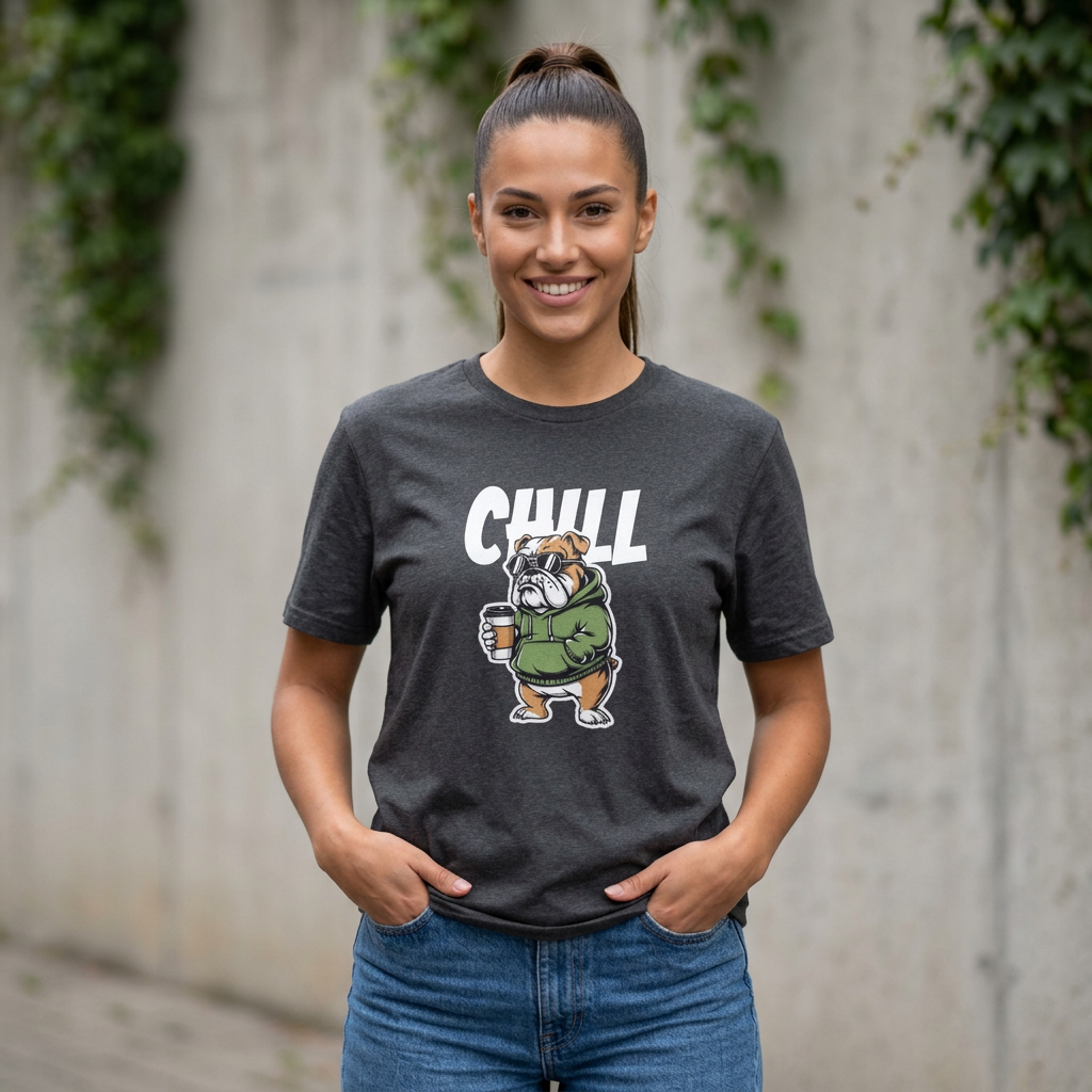Chill Bulldog T-Shirt — Cute Bulldog with Coffee Graphic tee great dog gift