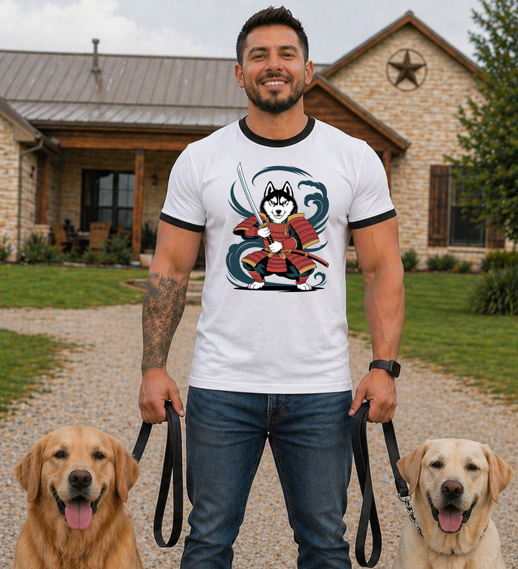 Samurai Husky Ringer T-Shirt Japanese Dog Tee