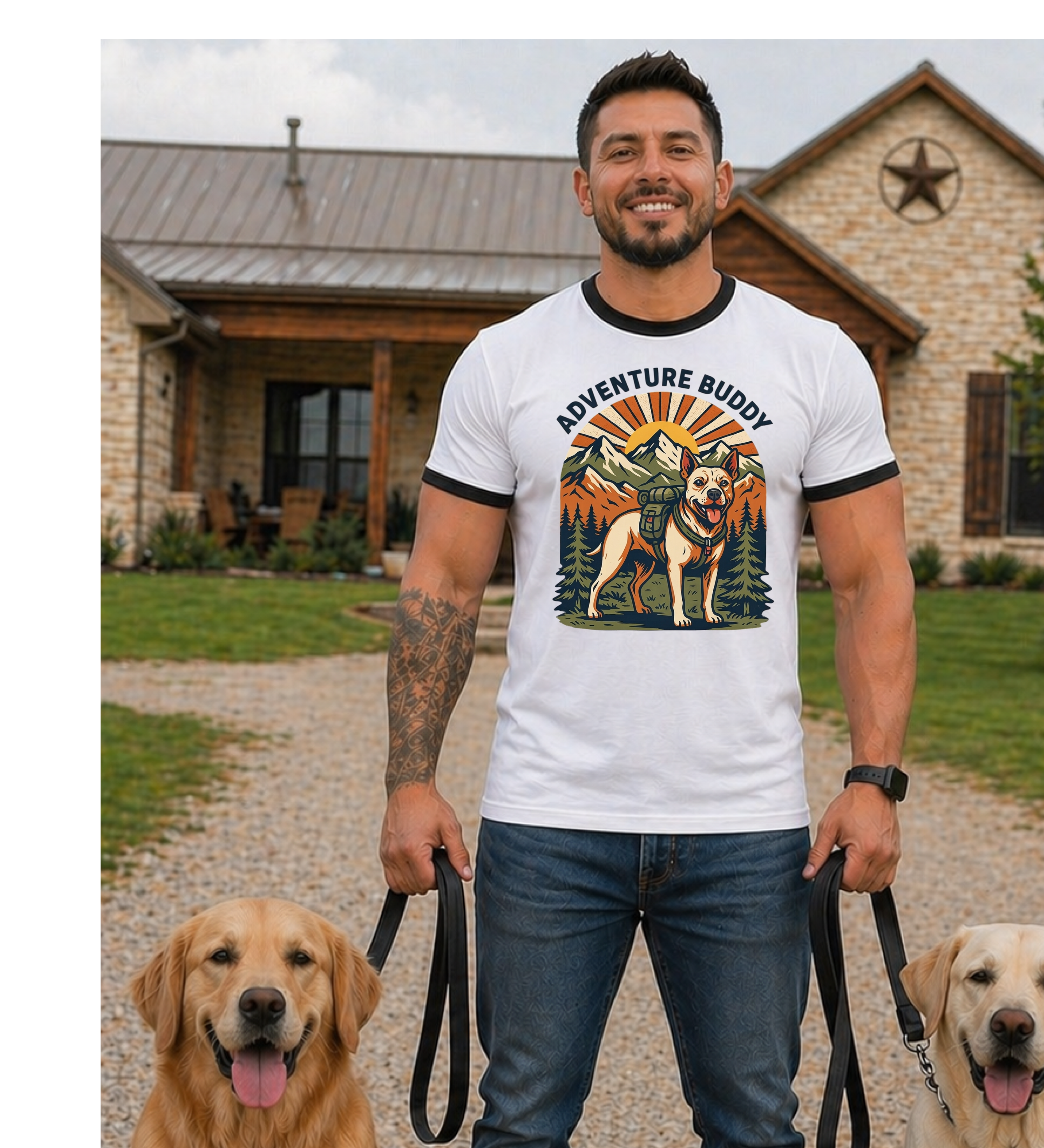 Adventure Buddy T-Shirt — pitbull Hiking Dog Graphic Ringer Tee