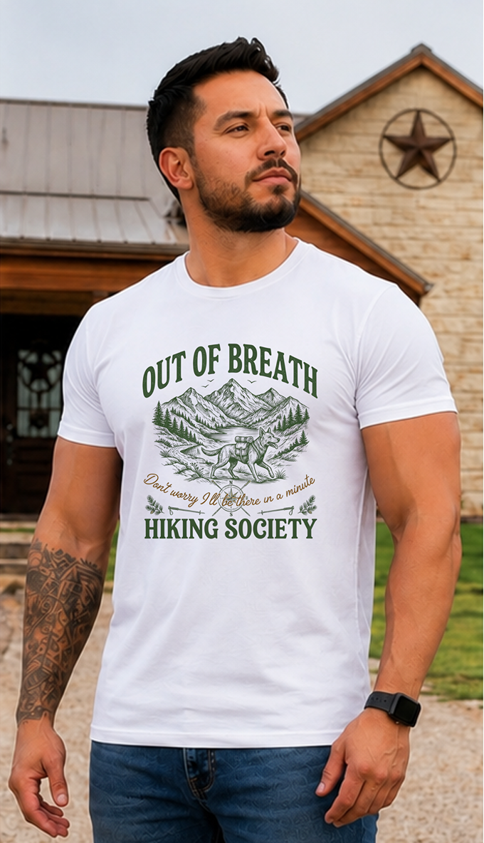 Out of Breath Hiking T-Shirt — Mountain Scenic Tee for Hikers & Outdoor Lovers