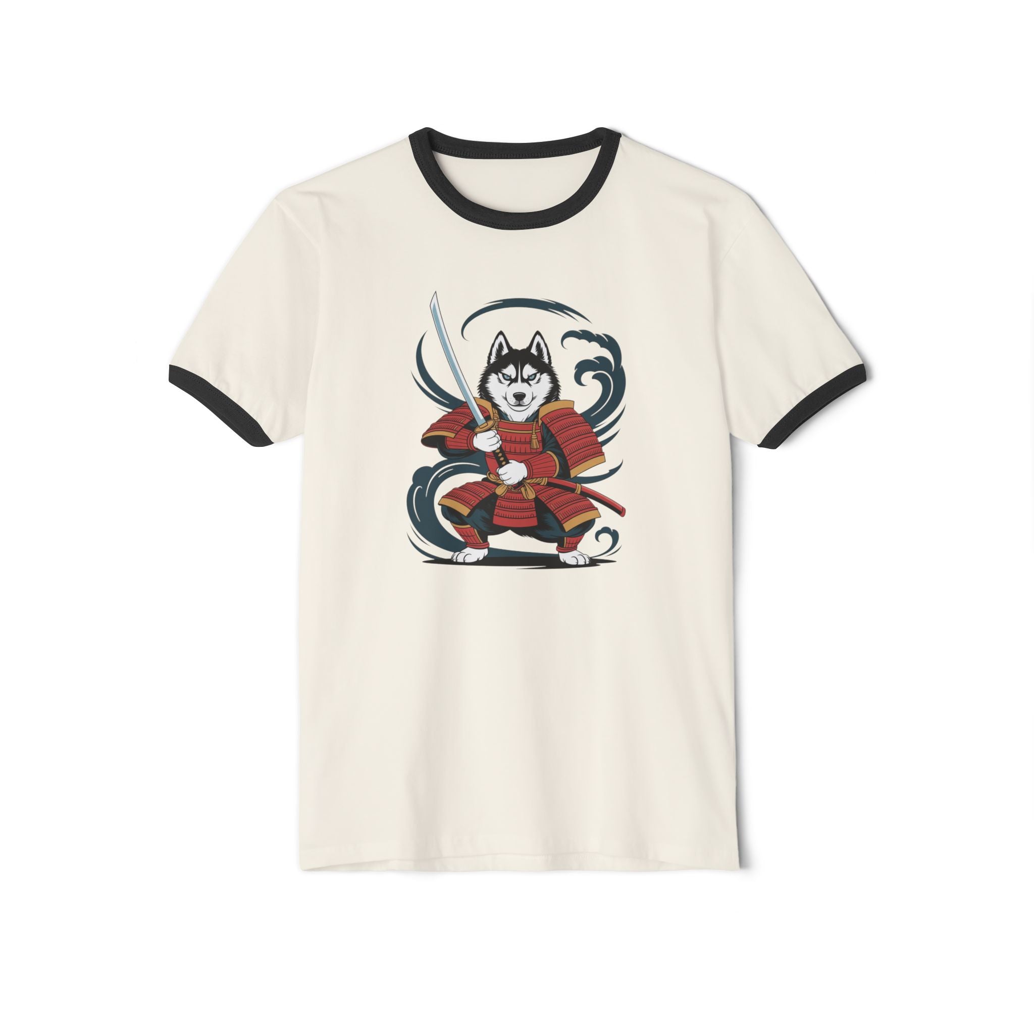 Samurai Husky Ringer T-Shirt Japanese Dog Tee