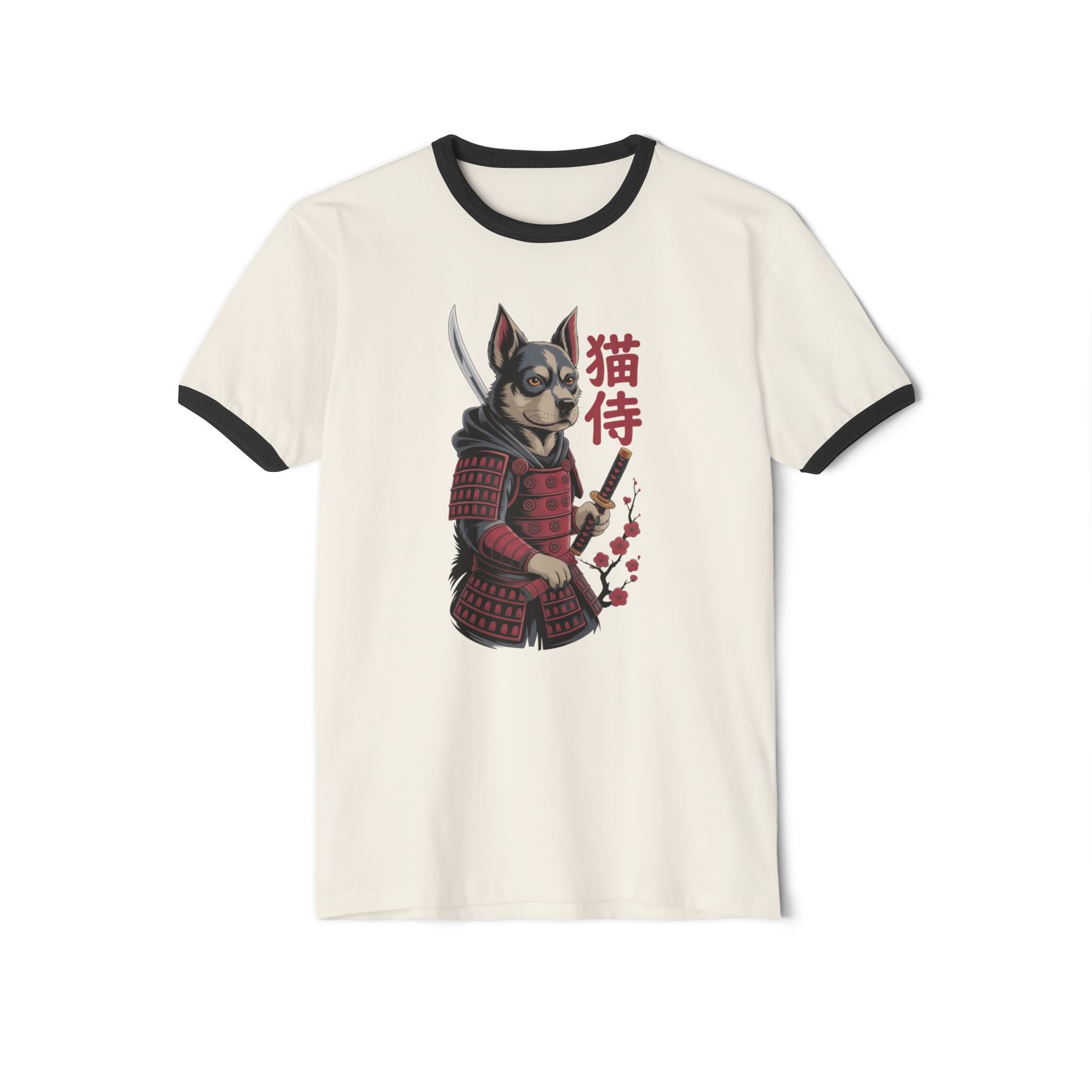 Samurai Dog Ringer T-Shirt — Japanese Dog Warrior Graphic Tee