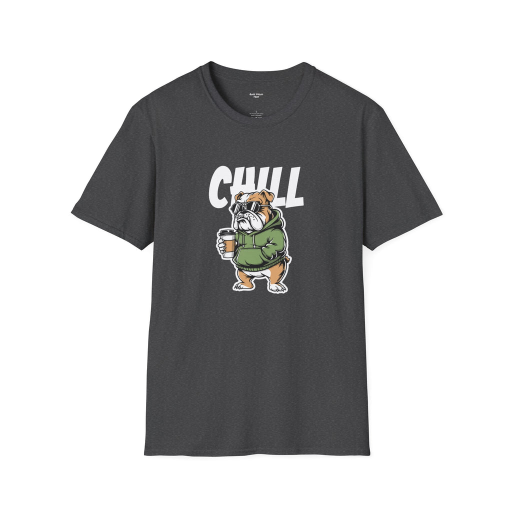 Chill Bulldog T-Shirt — Cute Bulldog with Coffee Graphic tee great dog gift