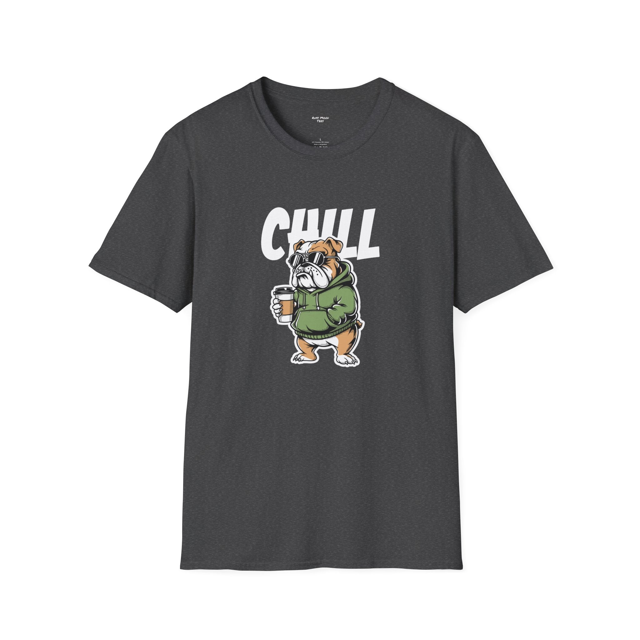 Chill Bulldog T-Shirt — Cute Bulldog with Coffee Graphic tee great dog gift