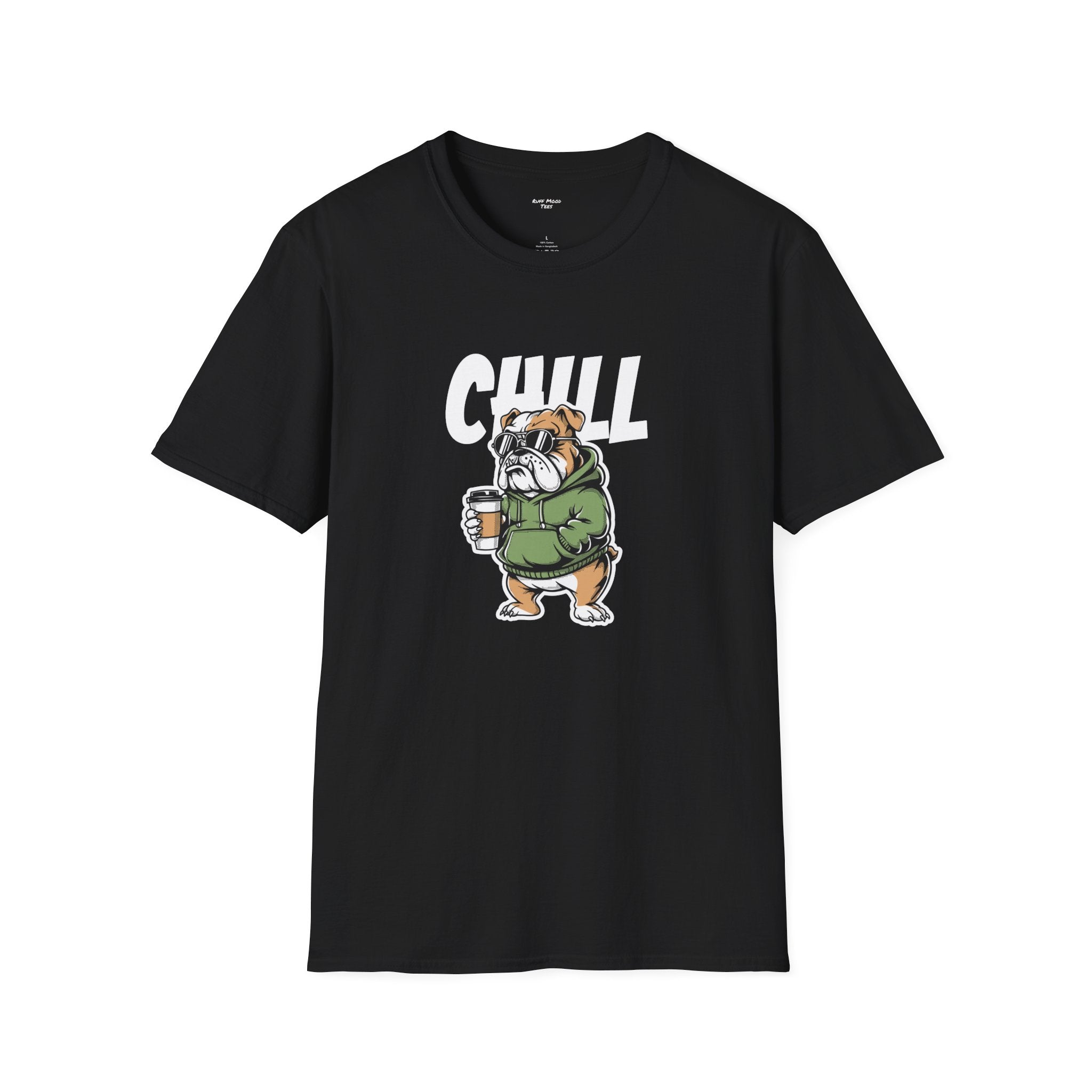 Chill Bulldog T-Shirt — Cute Bulldog with Coffee Graphic tee great dog gift