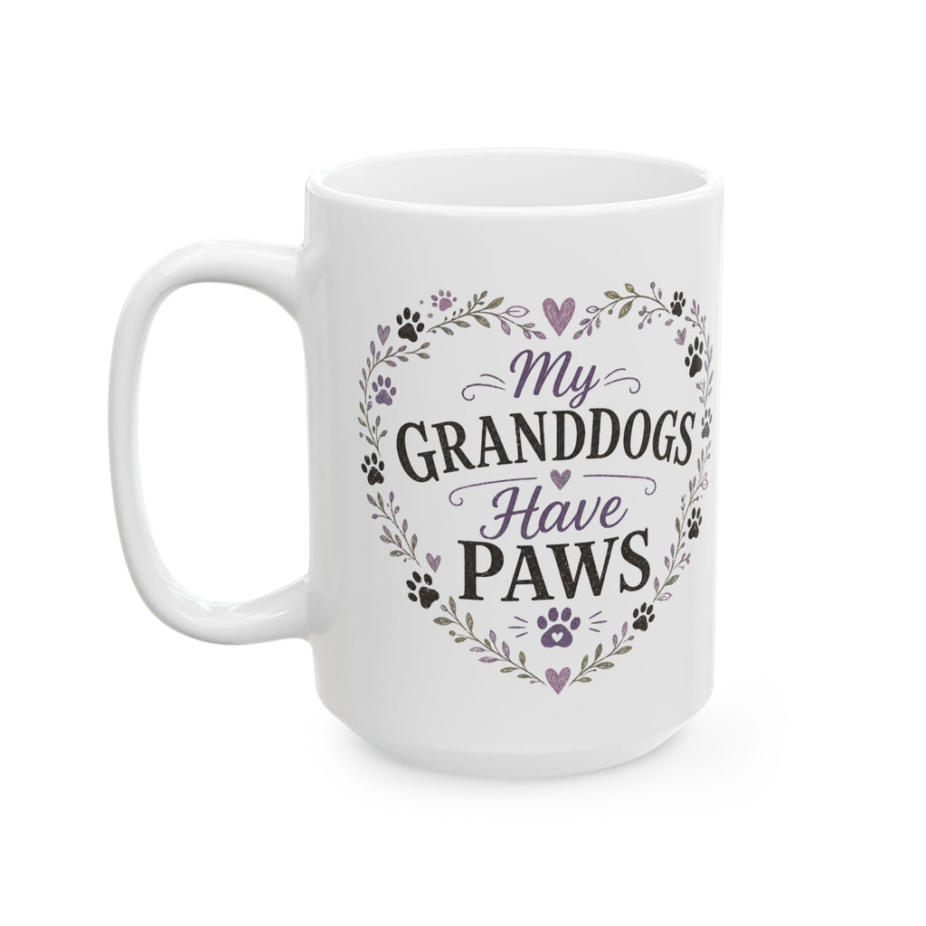 Grandma Who Loves Dogs Ceramic Mug – Paw Print Floral Coffee Cup (11oz, 15oz)