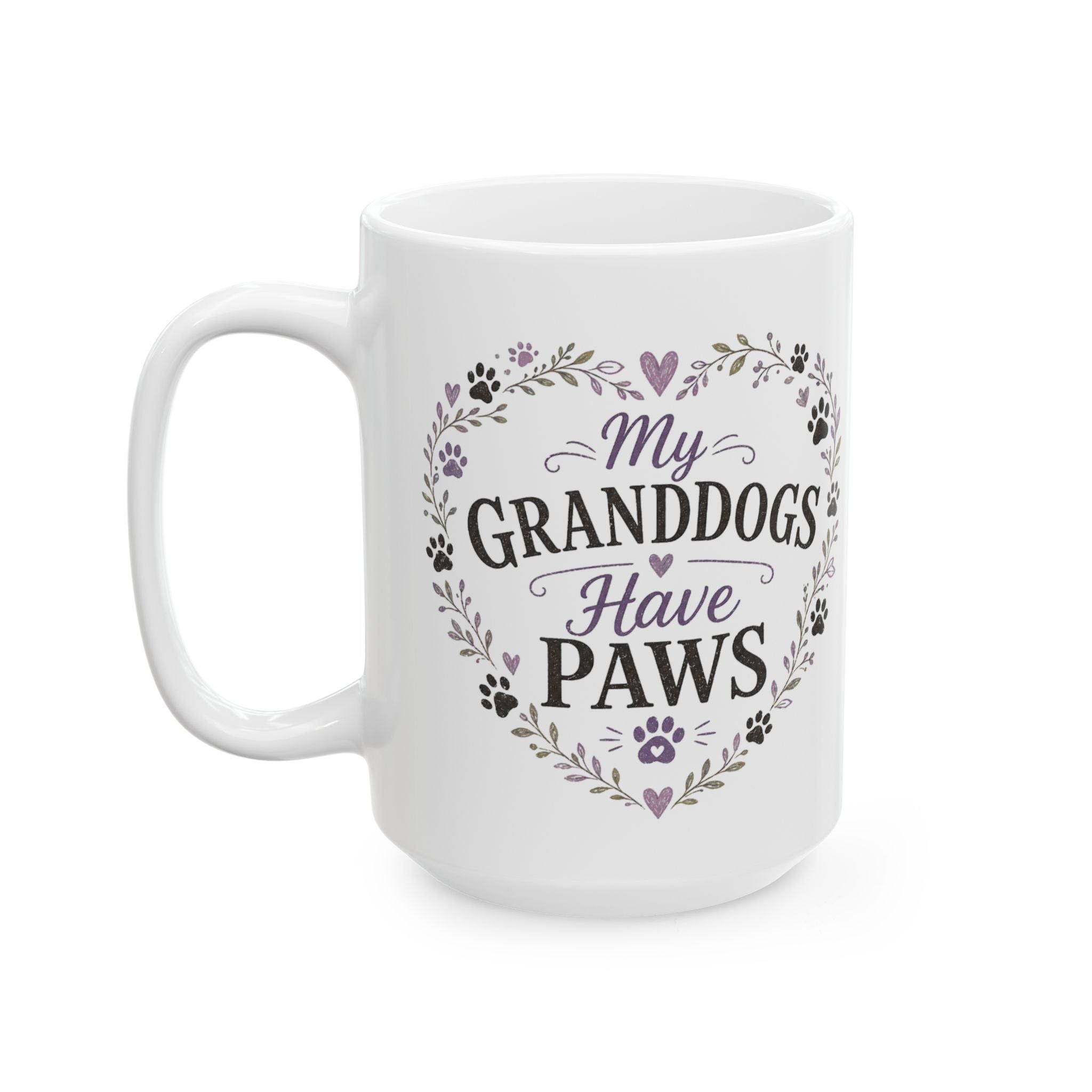 Grandma Who Loves Dogs Ceramic Mug – Paw Print Floral Coffee Cup (11oz, 15oz)